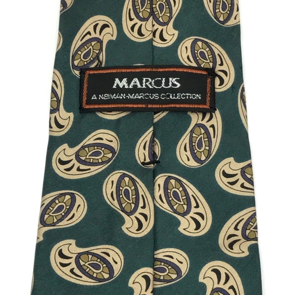 NEIMAN MARCUS Rare Collection Green Beige Multi Color Paisley Tie Necktie - Picture 3 of 10